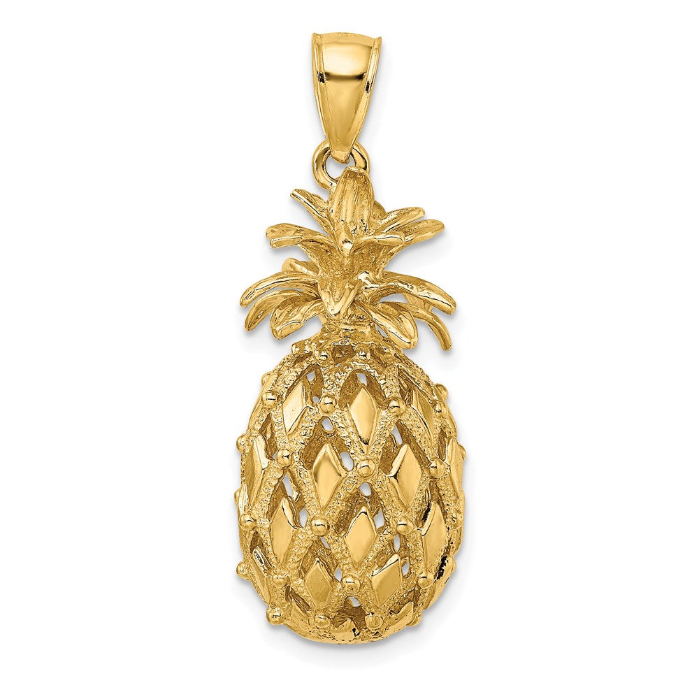 14K Gelbgold 3-D texturierter und polierter Ananas-Charm