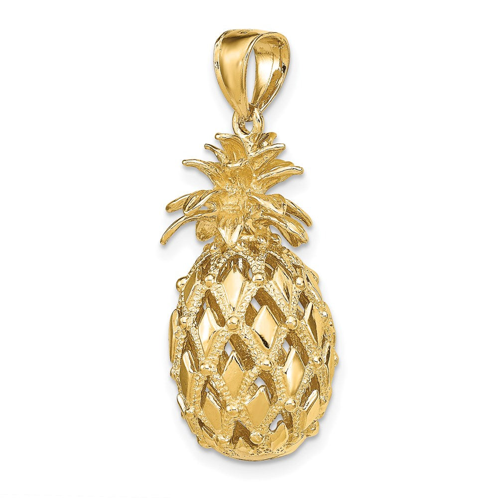 14K Gelbgold 3-D texturierter und polierter Ananas-Charm