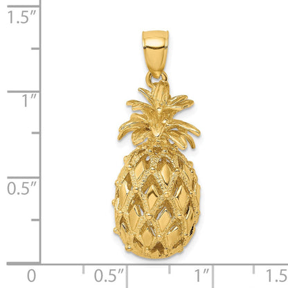 14K Gelbgold 3-D texturierter und polierter Ananas-Charm