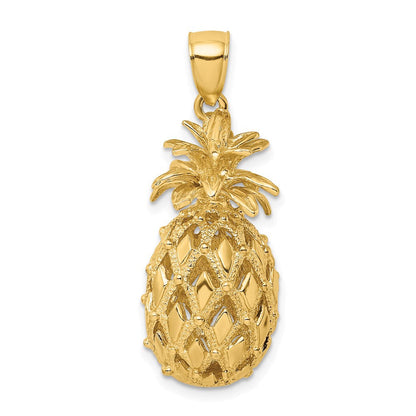 14K Gelbgold 3-D texturierter und polierter Ananas-Charm