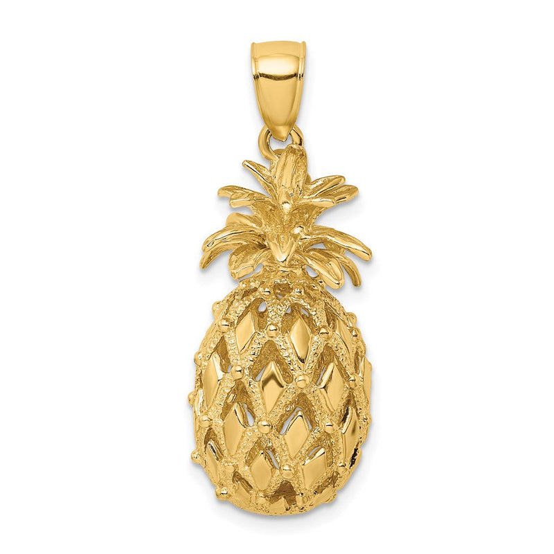 14K Gelbgold 3-D texturierter und polierter Ananas-Charm