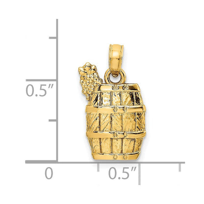 14K Gelbgold Weinfass mit Trauben Charm