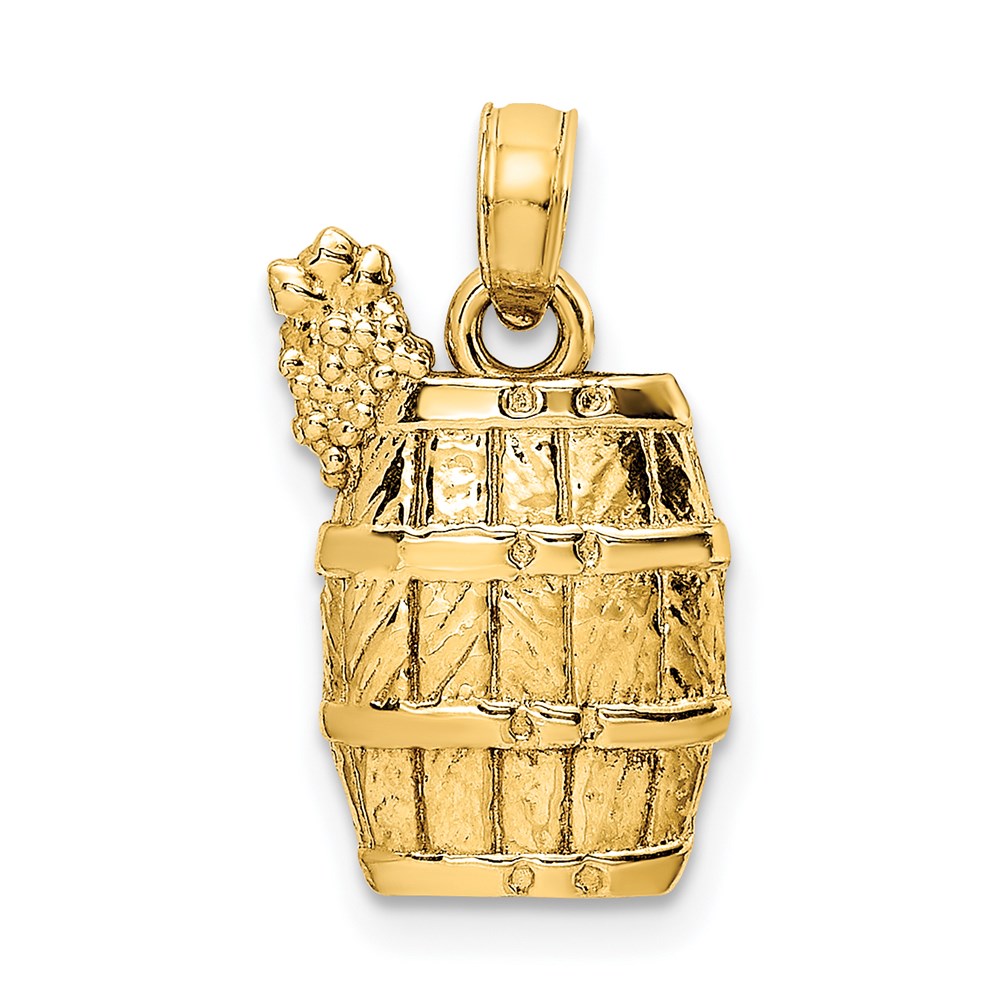 14K Gelbgold Weinfass mit Trauben Charm
