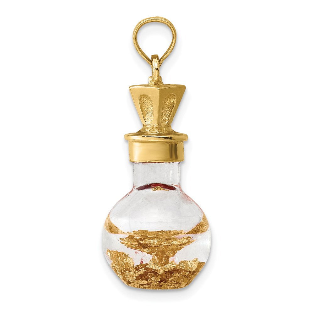 14 Karat Gelbgold Charm „Goldblatt in Flasche" 3D