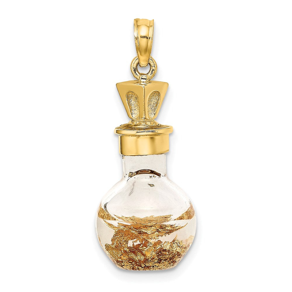 14 Karat Gelbgold Charm „Goldblatt in Flasche" 3D