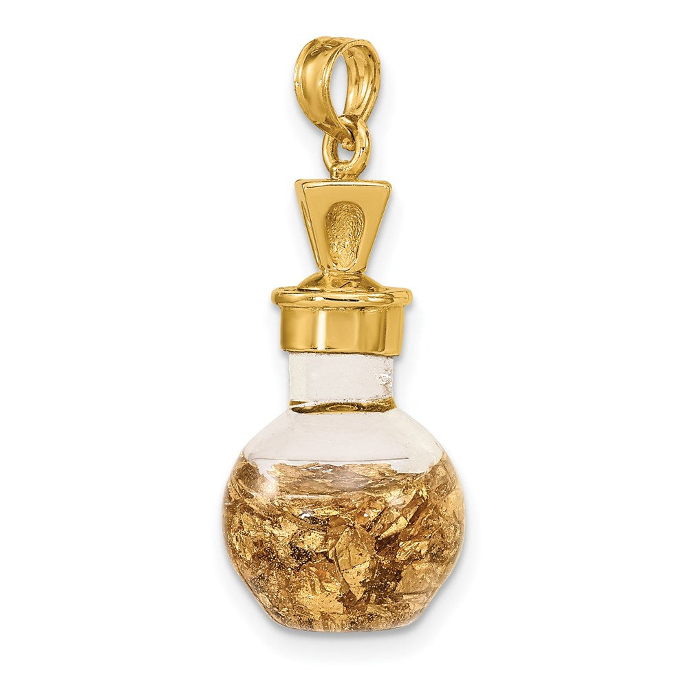 14 Karat Gelbgold Charm „Goldblatt in Flasche" 3D