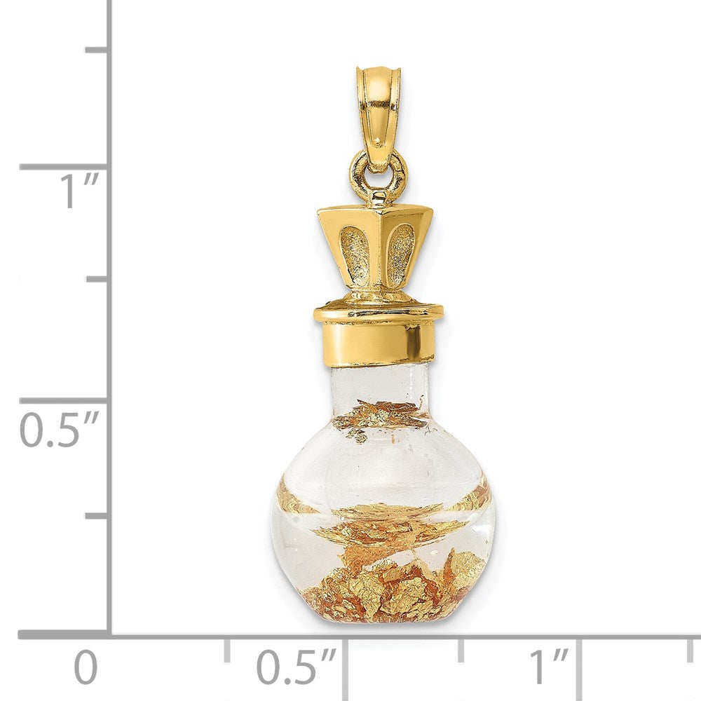 14 Karat Gelbgold Charm „Goldblatt in Flasche" 3D