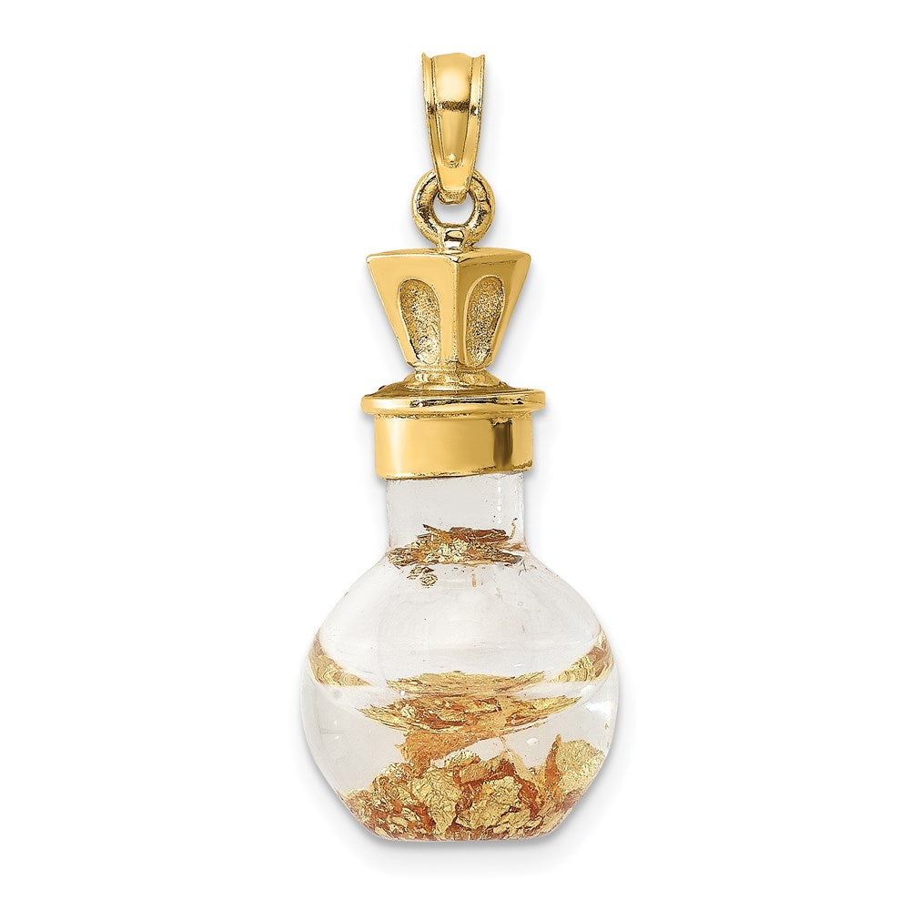 14 Karat Gelbgold Charm „Goldblatt in Flasche" 3D