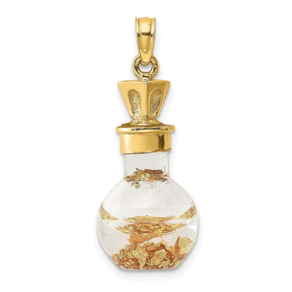 14 Karat Gelbgold Charm „Goldblatt in Flasche" 3D