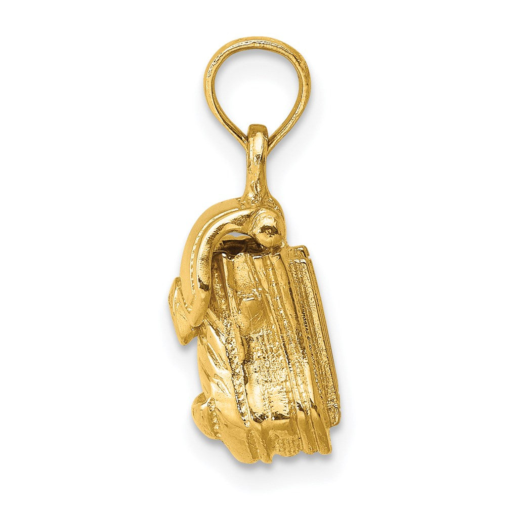 14K Gelbgold Rucksack-Charm 3D-poliert mit beweglichem Deckel