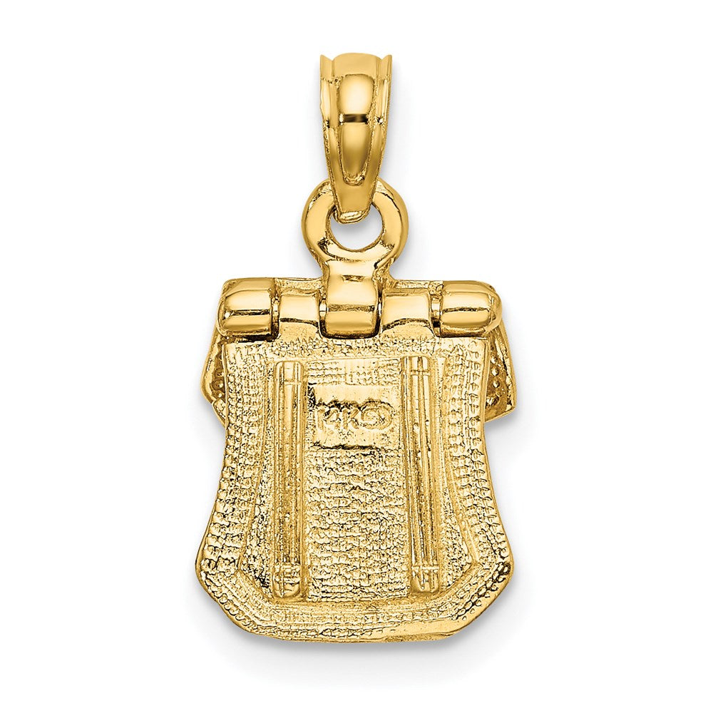 14K Gelbgold Rucksack-Charm 3D-poliert mit beweglichem Deckel