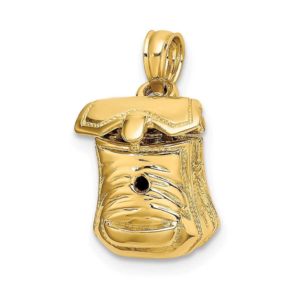 14K Gelbgold Rucksack-Charm 3D-poliert mit beweglichem Deckel