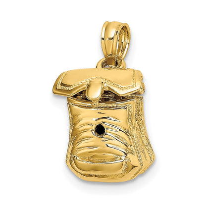 14K Gelbgold Rucksack-Charm 3D-poliert mit beweglichem Deckel