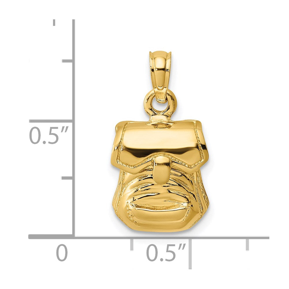 14K Gelbgold Rucksack-Charm 3D-poliert mit beweglichem Deckel