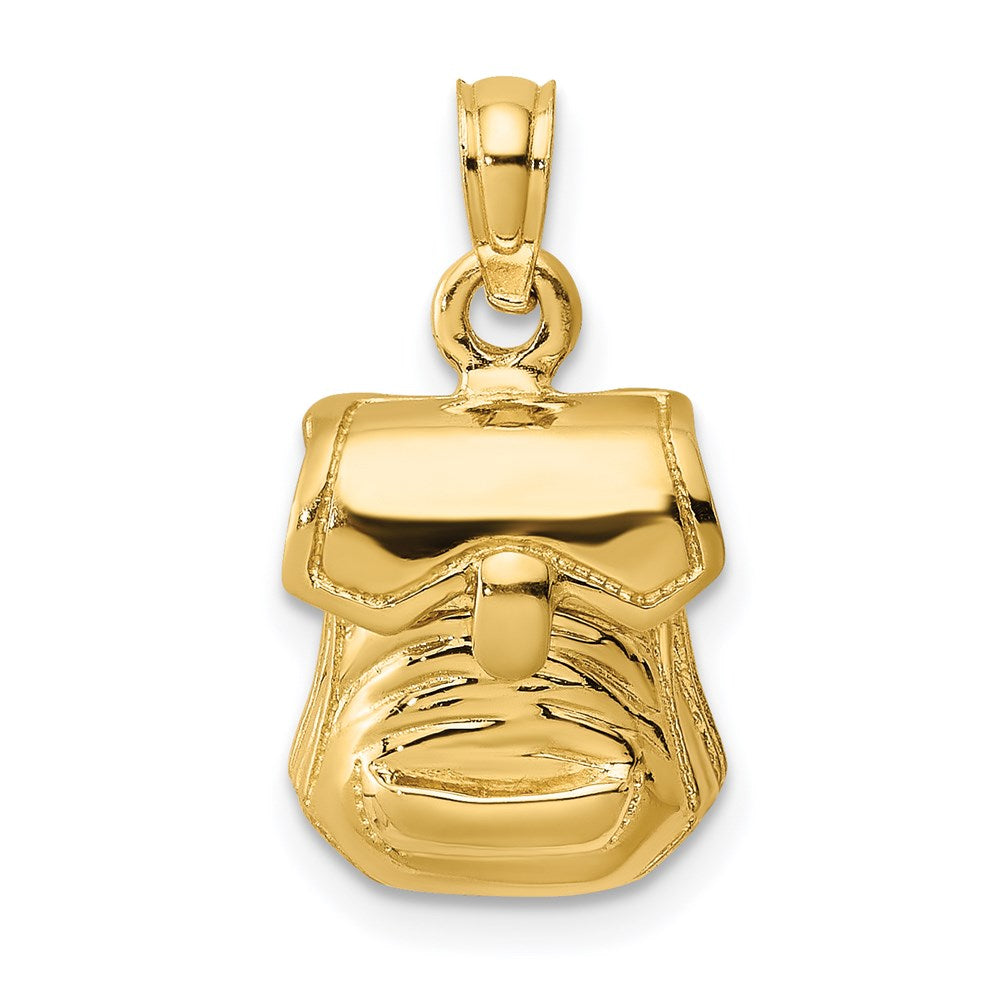 14K Gelbgold Rucksack-Charm 3D-poliert mit beweglichem Deckel