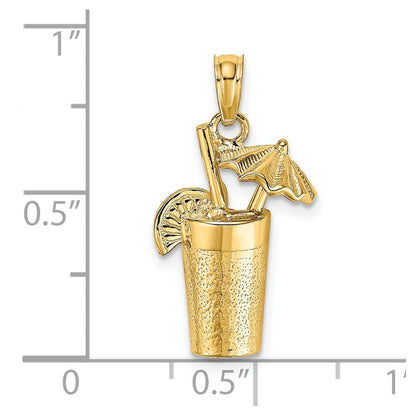 14K Gelbgold Cocktail-Drink mit Schirmchen Charm