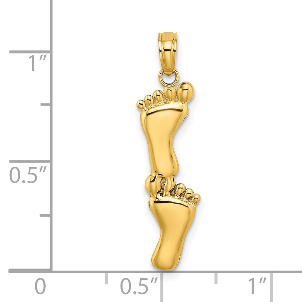 14K Gelbgold Poliert Doppelt Vertikal Feet Charm