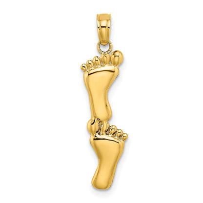 14K Gelbgold Poliert Doppelt Vertikal Feet Charm
