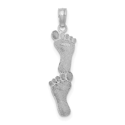 14K Weißgold Poliert Doppelt Vertikal Feet Charm