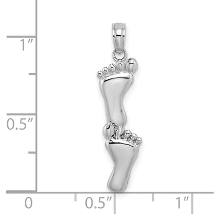 14K Weißgold Poliert Doppelt Vertikal Feet Charm