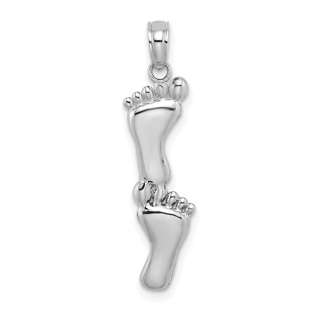 14K Weißgold Poliert Doppelt Vertikal Feet Charm