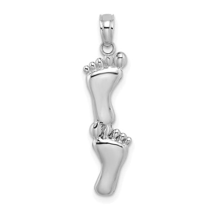 14K Weißgold Poliert Doppelt Vertikal Feet Charm