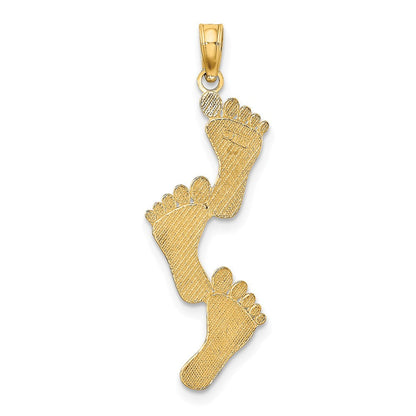 14K Gelbgold Poliert Dreifach Vertikal Feet Charm
