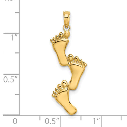 14K Gelbgold Poliert Dreifach Vertikal Feet Charm