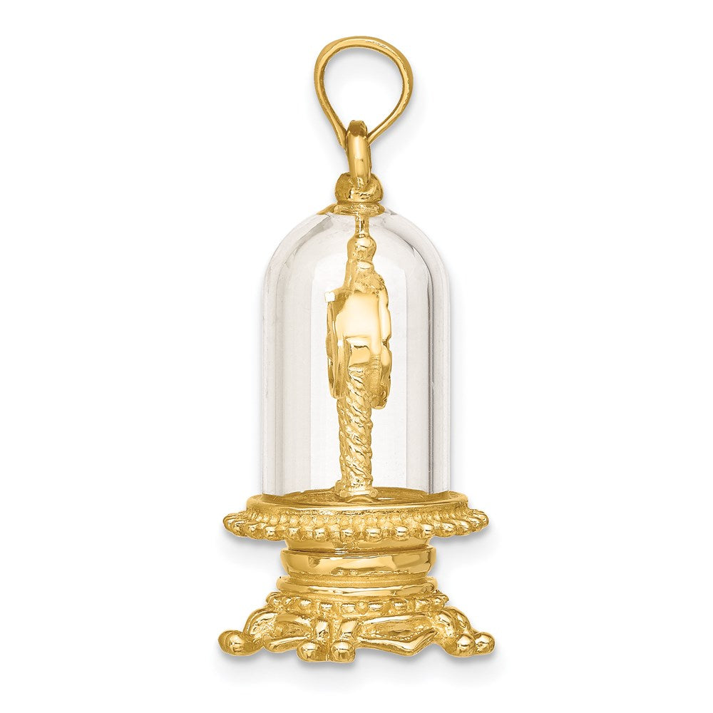 14K Gelbgold mit Emaille, 3-D beweglicher Uhr in Glaskuppel-Charm