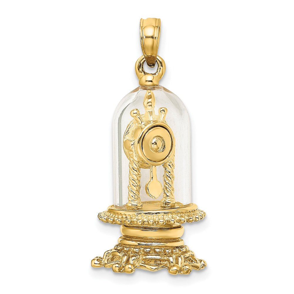 14K Gelbgold mit Emaille, 3-D beweglicher Uhr in Glaskuppel-Charm