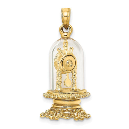14K Gelbgold mit Emaille, 3-D beweglicher Uhr in Glaskuppel-Charm