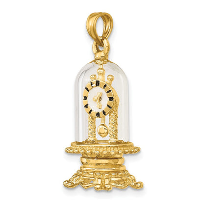 14K Gelbgold mit Emaille, 3-D beweglicher Uhr in Glaskuppel-Charm