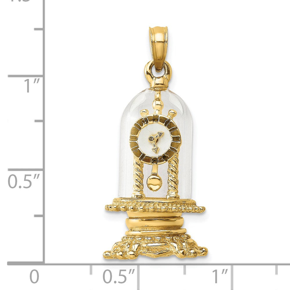 14K Gelbgold mit Emaille, 3-D beweglicher Uhr in Glaskuppel-Charm