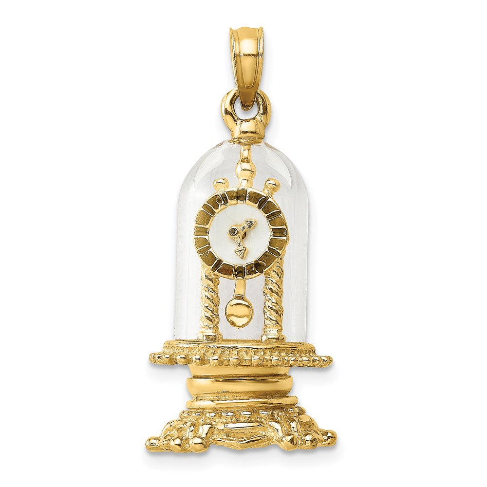 14K Gelbgold mit Emaille, 3-D beweglicher Uhr in Glaskuppel-Charm