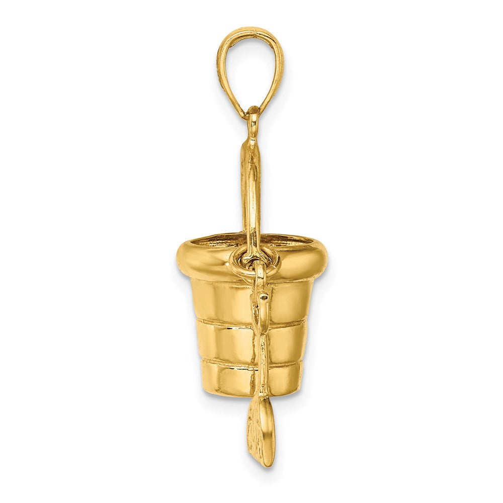 14K Gelbgold 3-D beweglicher Strandeimer-Charm mit Schaufel
