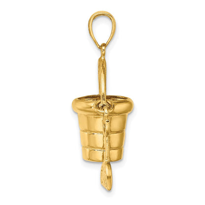 14K Gelbgold 3-D beweglicher Strandeimer-Charm mit Schaufel