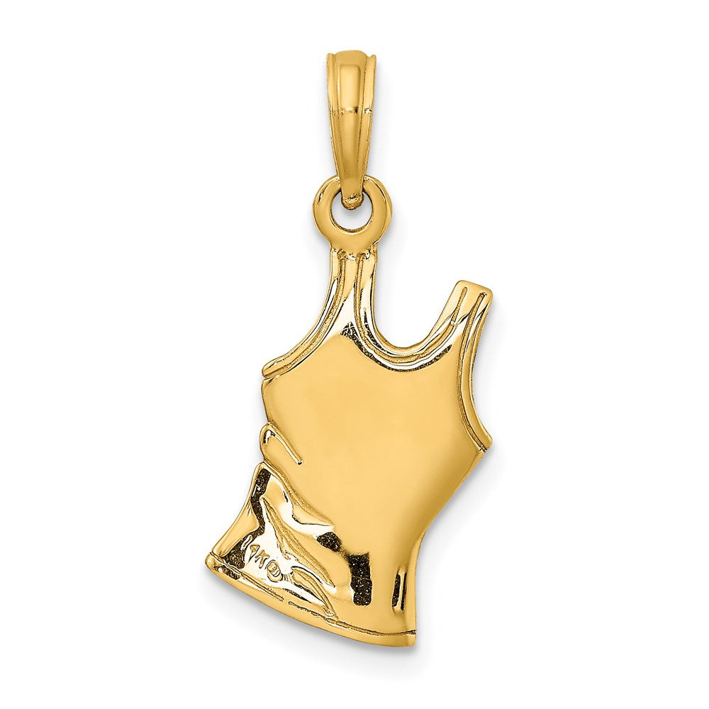14K Gelbgold 3-D Tanktop-Shirt-Charm mit Herz
