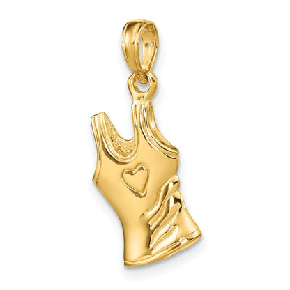 14K Gelbgold 3-D Tanktop-Shirt-Charm mit Herz