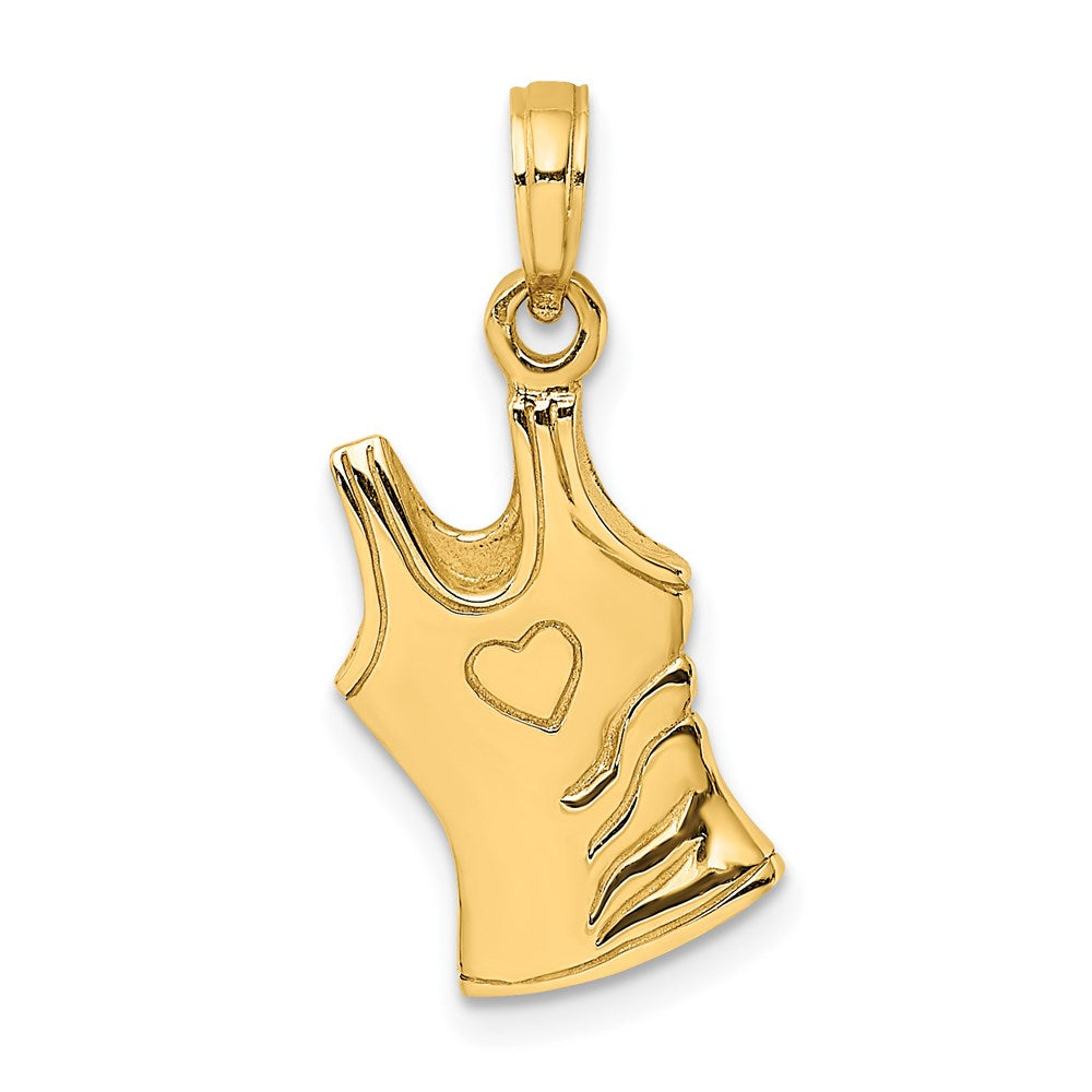 14K Gelbgold 3-D Tanktop-Shirt-Charm mit Herz