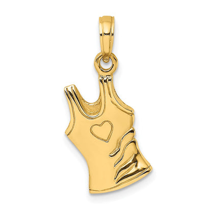 14K Gelbgold 3-D Tanktop-Shirt-Charm mit Herz