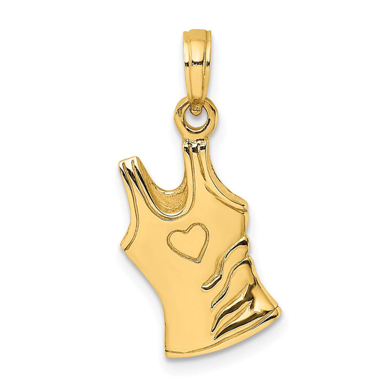 14K Gelbgold 3-D Tanktop-Shirt-Charm mit Herz