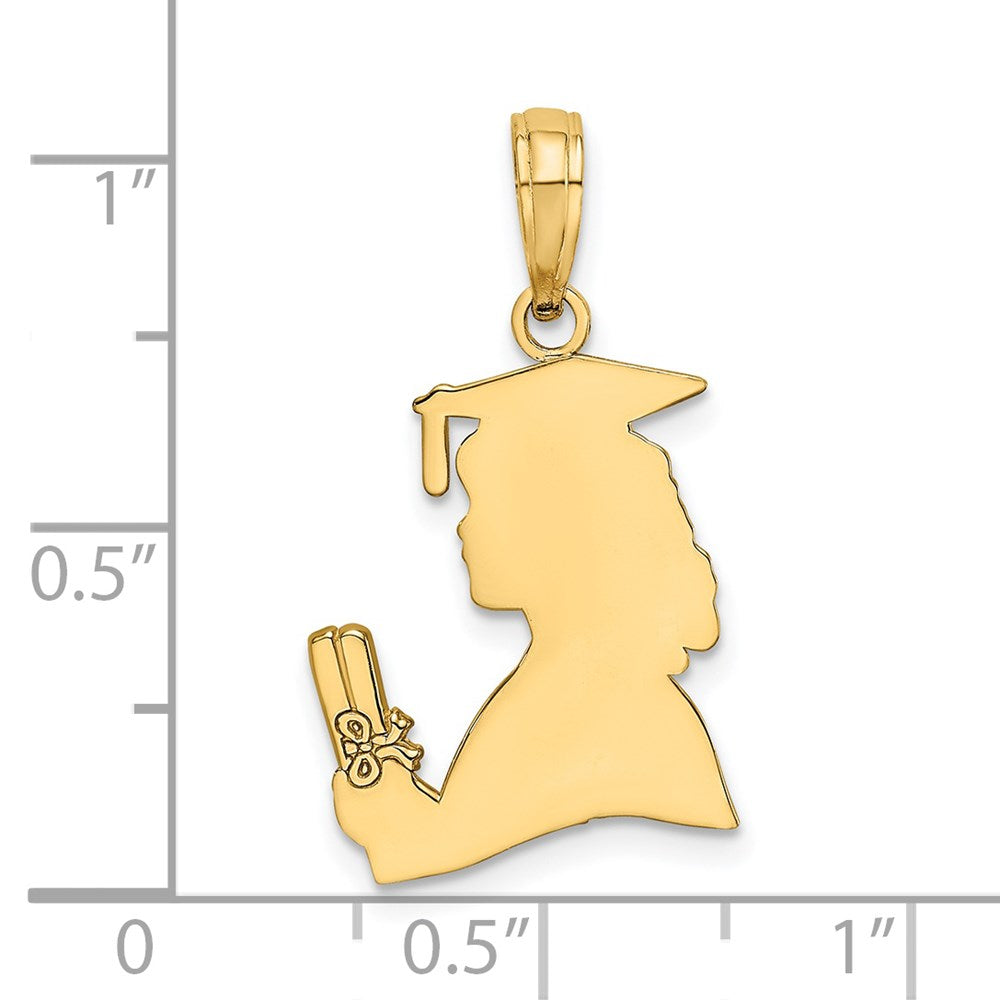 14K Gelbgold Poliert Female Abschluss Profile mit Diploma Charm
