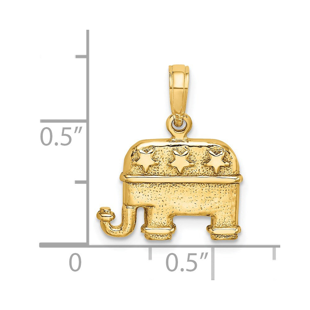 14K Gelbgold Republikaner-Elefant-Charm mit 3D-Textur