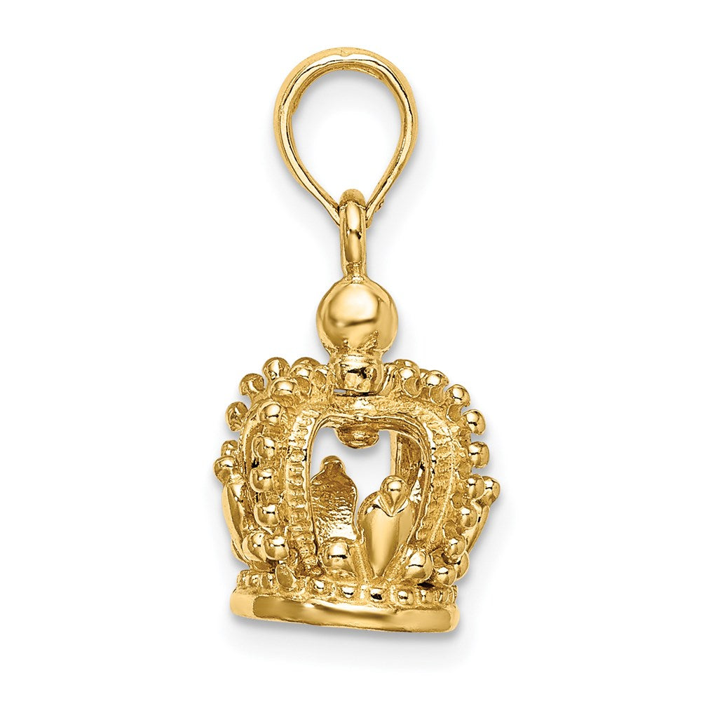 14K Gelbgold 3-D Poliert Kronen-Charm
