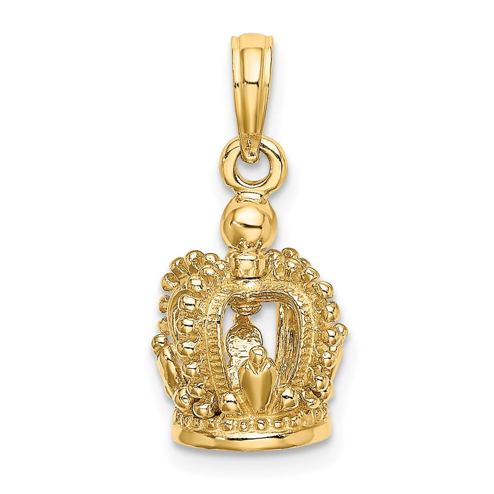 14K Gelbgold 3-D Poliert Kronen-Charm