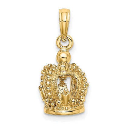 14K Gelbgold 3-D Poliert Kronen-Charm
