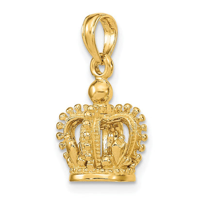 14K Gelbgold 3-D Poliert Kronen-Charm