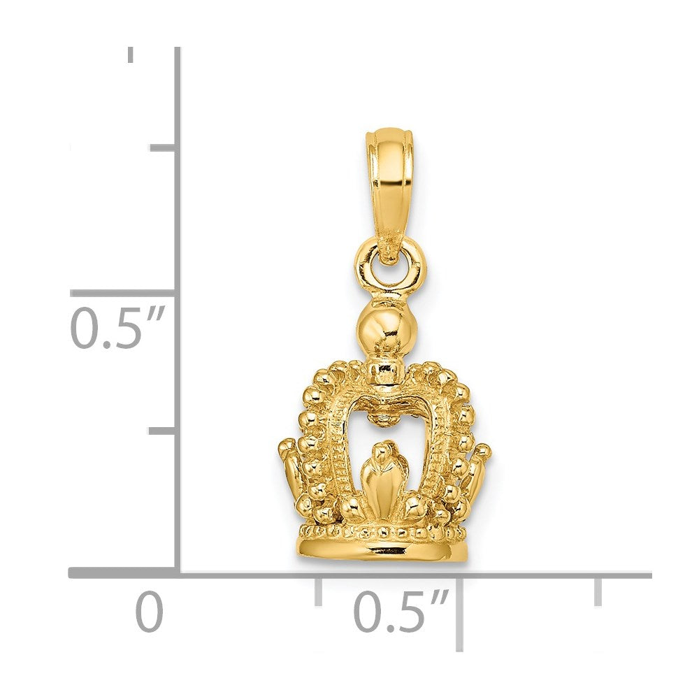 14K Gelbgold 3-D Poliert Kronen-Charm