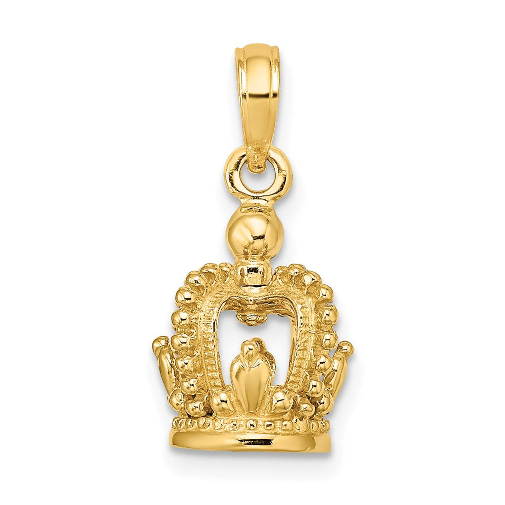 14K Gelbgold 3-D Poliert Kronen-Charm
