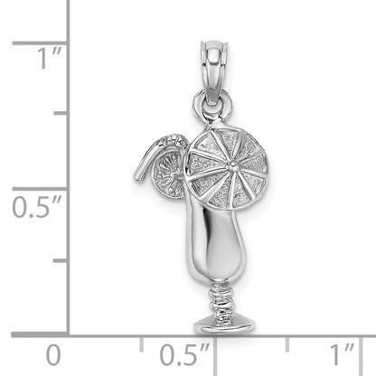 14K Weißgold Charm „Tropisches Getränk", poliert